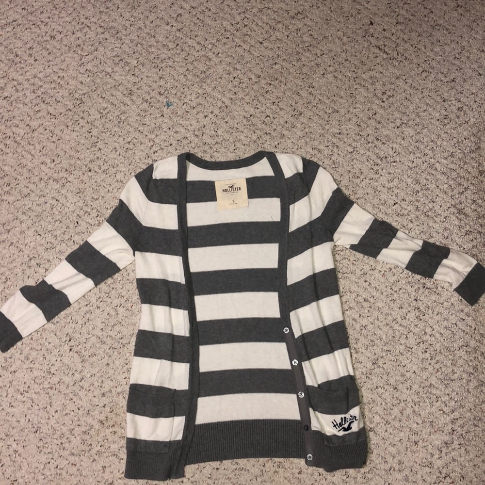 Hollister gray and white striped cardigan.